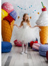 Ivory Lace Tulle Ruffle Knee Length Flower Girl Dress